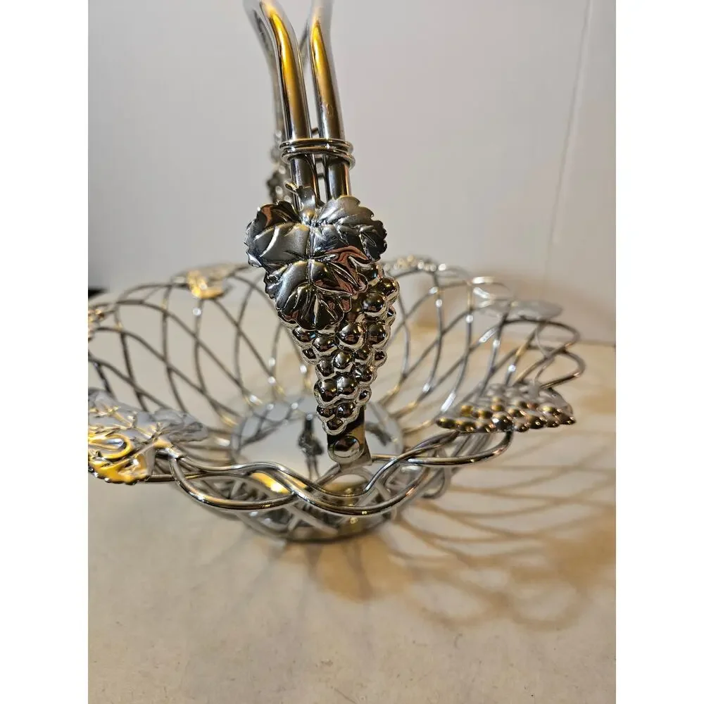 Decorative metal grape leaf design bread basket
